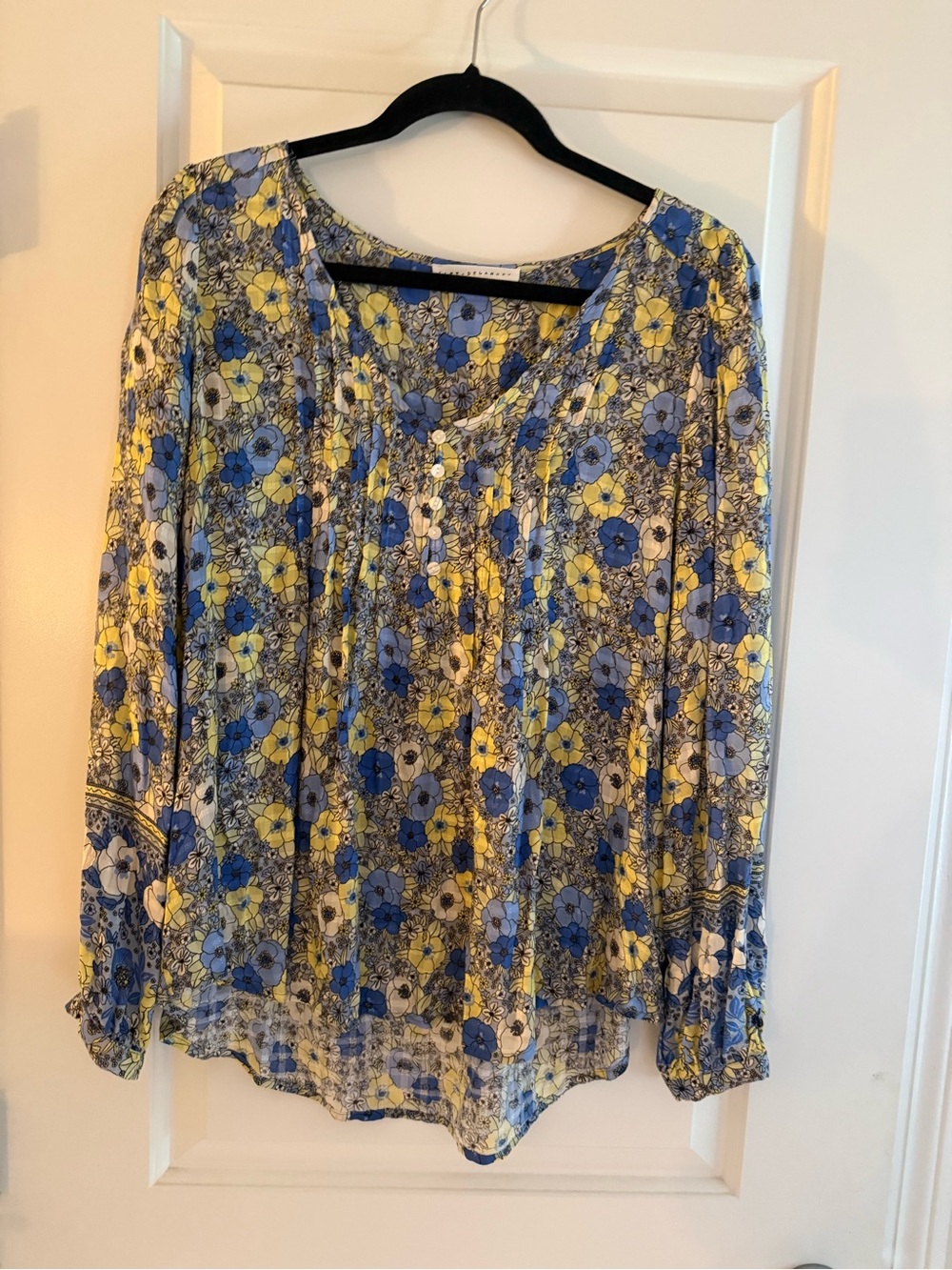 Jane and Delancey Blue & Yellow Floral Button-Front Blouse